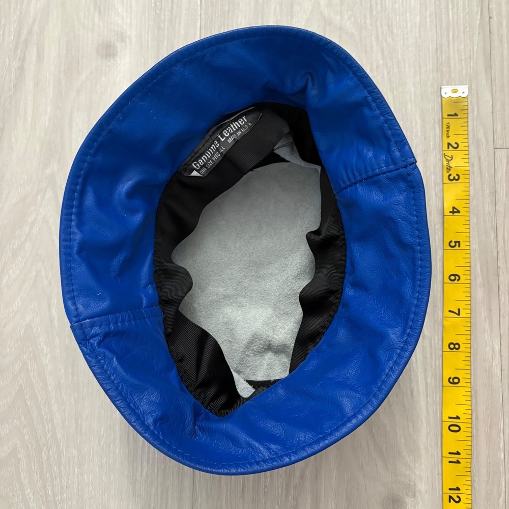 Vintage Hat Genuine Leather Bucket Hat Two Tone Blue Black Made in USA One Size - Picture 9 of 12